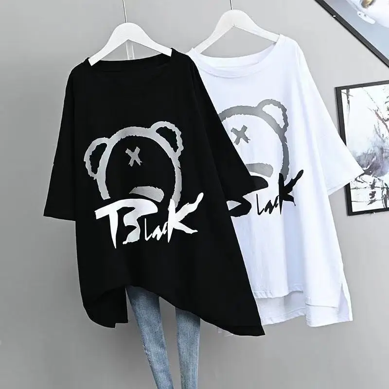 

New Hot OverSize big Plus size 150kg Summer Women Shorts Mid-Length Long Loose Elastic Comfort T Shirt Lady Tops Female Clothes