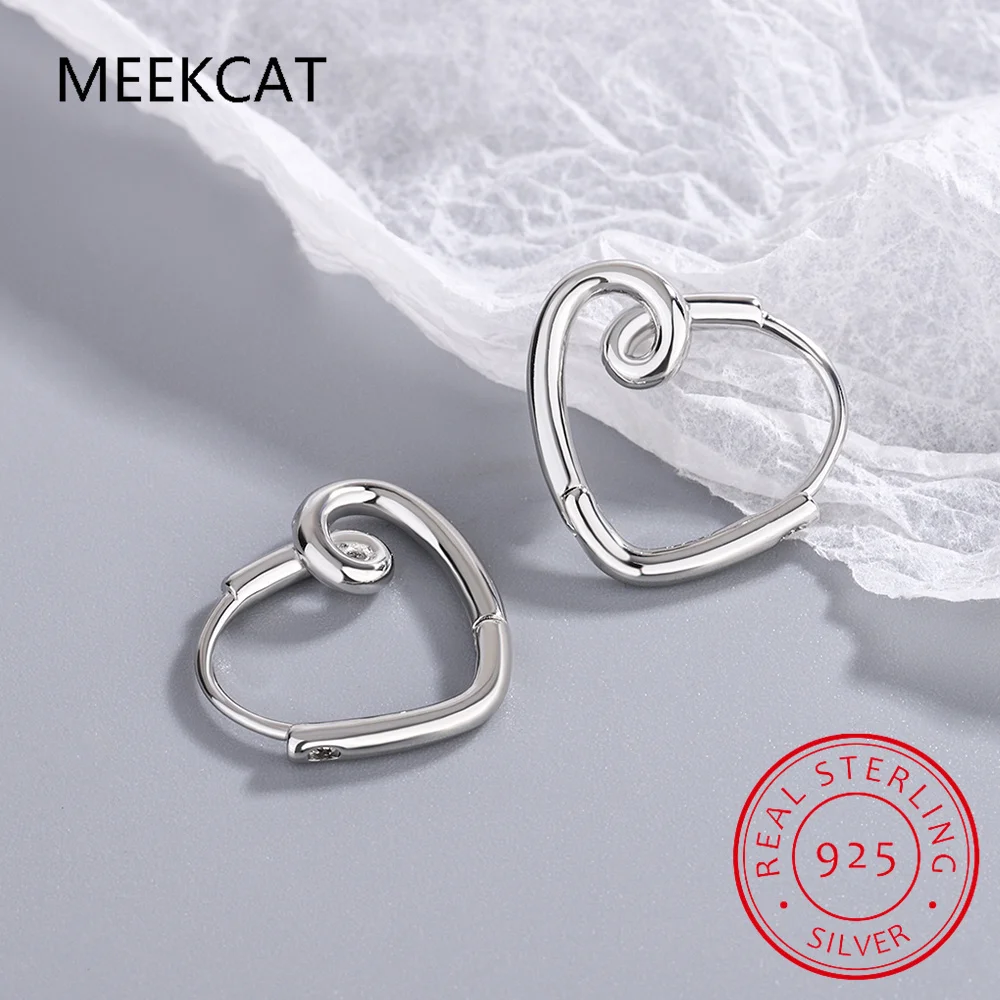 Vintage Lines Heart Hoop Earrings 925 Sterling Silver Romantic Hearts Earrings Classic Wedding Jewelry For Women Grils