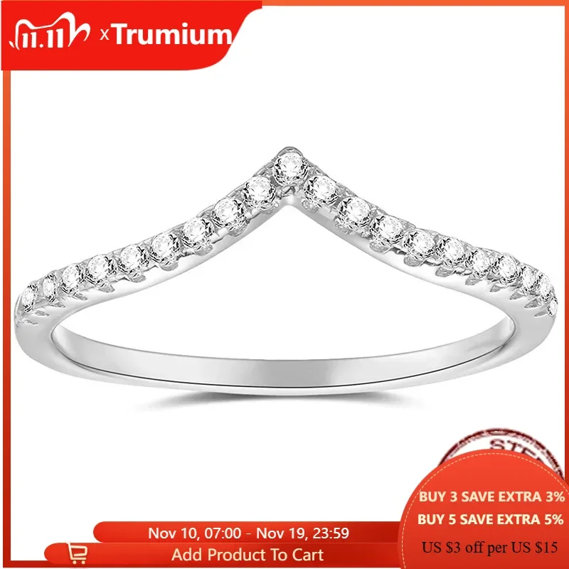 

Trumium 925 Sterling Rings V Shape Inlaid Zircon Ring For Women Love Ring Shining Wedding Band Fine Jewelry Gifts