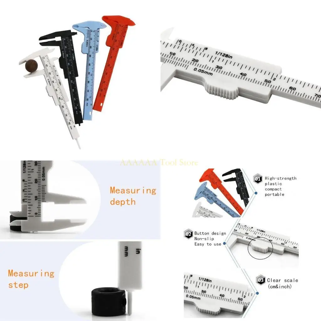 A2BE 2pc 0-80mm Double Rule Scale Plastic Vernier Caliper Measuring Student Mini Tool