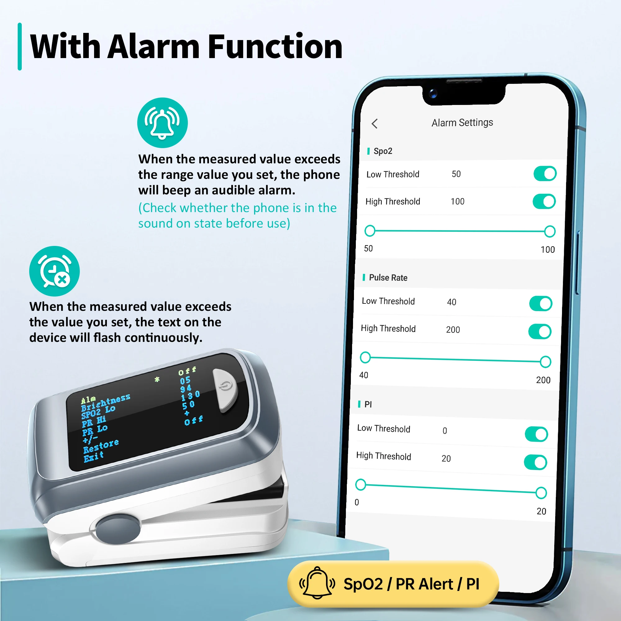 HealthTree Finger Pulse Oximeter Blood Oxygen Saturation Meter Heart Rate Monitor OLED Oximetro De Dedo SPO2 PR PI RR Bluetooth gallery 4