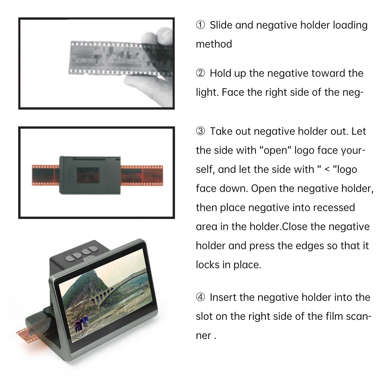 Bisofice Film and Slide Scanner 7\'\' LCD Screen for 135 Film(36*24mm)/126KPK /110 Film16GB Support APP 48W Pixels Display