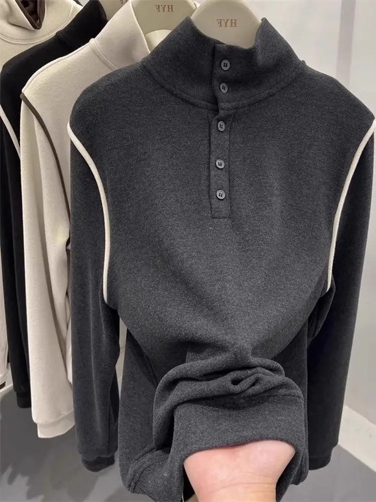 

Повседневная женская толстовка с высоким воротником и длинными рукавами, осенне-зимняя, универсальная, теплая, базовый слой, из полиэфирного волокна