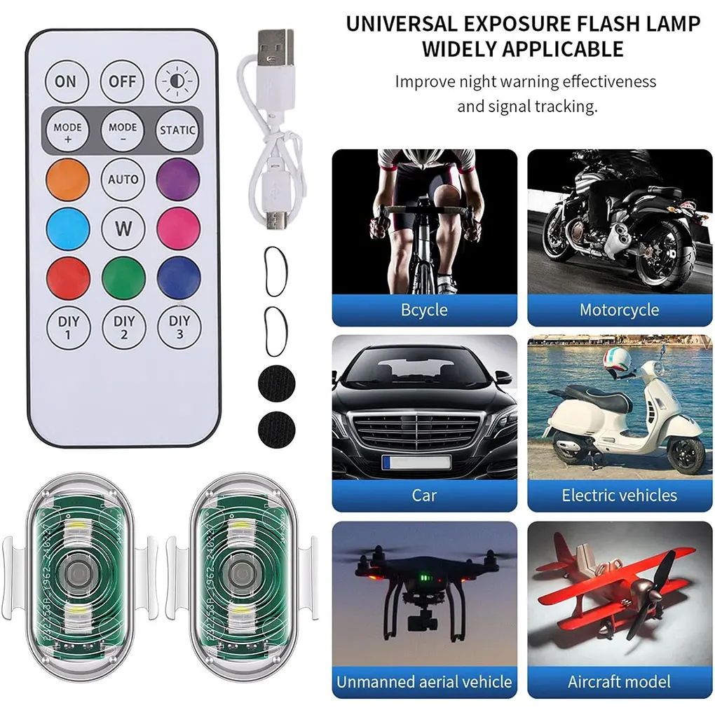 Luci LED lampeggianti per moto fanale posteriore per moto spia 10M telecomando IR durevole 2 luci + 1 telecomando IR