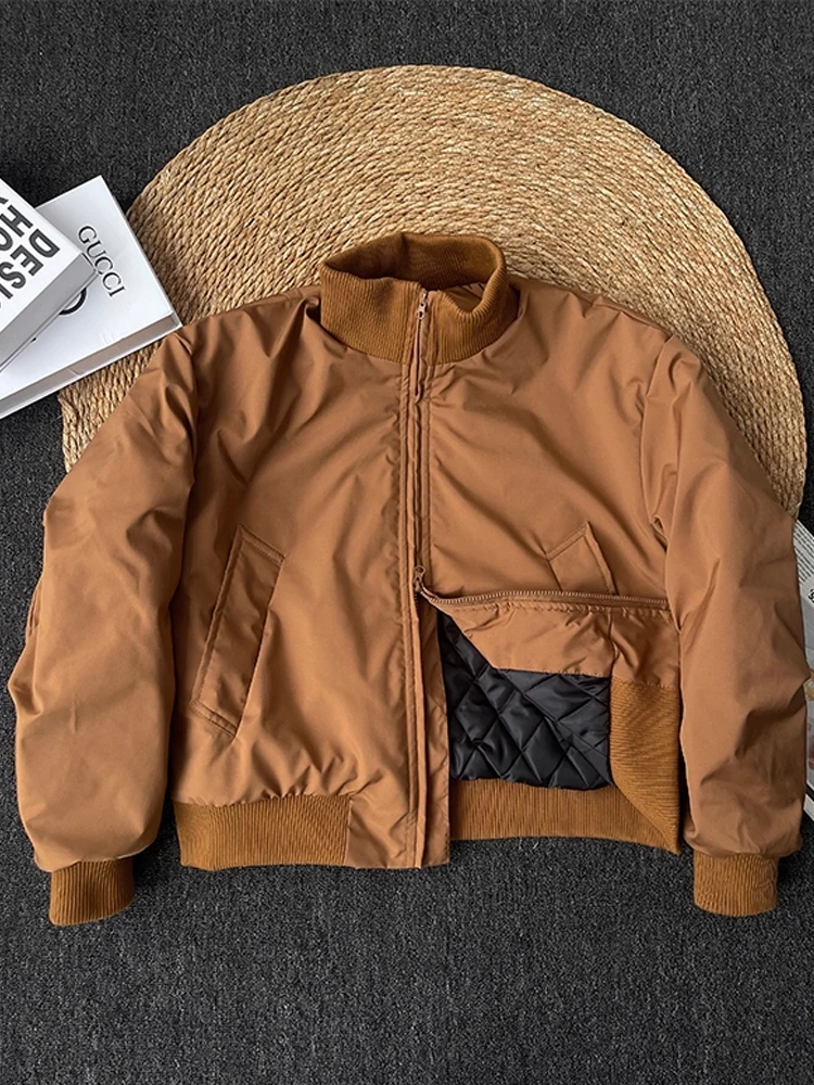 الرجال القطن الطيران Jaet الشتاء Thiened ort Sle مبطن الدفء ألياف البوليستر طويلة Sve سستة إغلاق لون نقي