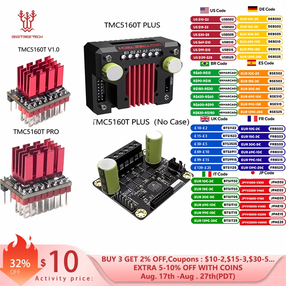 

Драйвер шагового двигателя bigtree4 TMC5160T Pro/Plus SPI для Octopus Pro SKR 3 EZ для Ender 3 V2, детали для 3D-принтера Voron