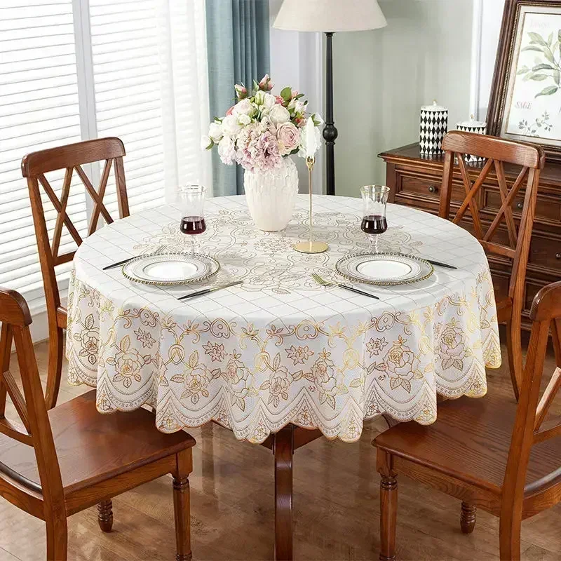 PVC Round Table Waterproof Oil Proof Table Cloth Hot Stamping Coffee Tea Table Mat Hotel Anti Fouling Tables Towel Covers
