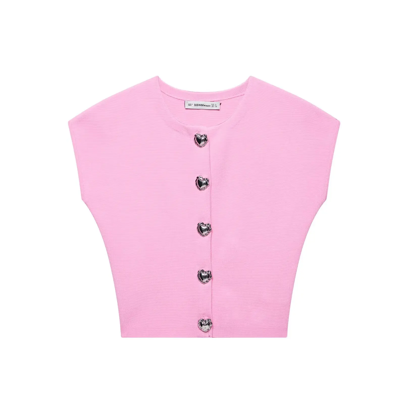 

Zevity Women Basic Round Collar Hearts Square Buttons Pink Knitting Blouse Female Chic Slim Vest Shirt Blusas Crop Tops LS9351