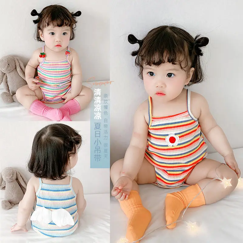 Somenie Summer Baby Suspender Fart Jacket Triangle Romper Climbing Suit Baby Girl Small Vest Sleeveless Going Out onesie