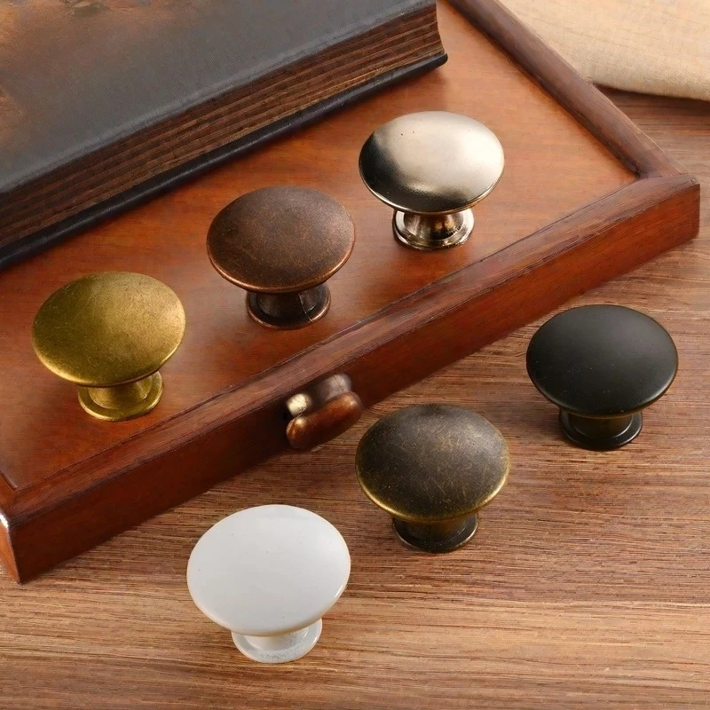 

Single Hole Handle Door Hardware 2pcs Vintage Bronze Furniture Knobs Handles Black Kitchen Handle Antique Drawer Knobs Round
