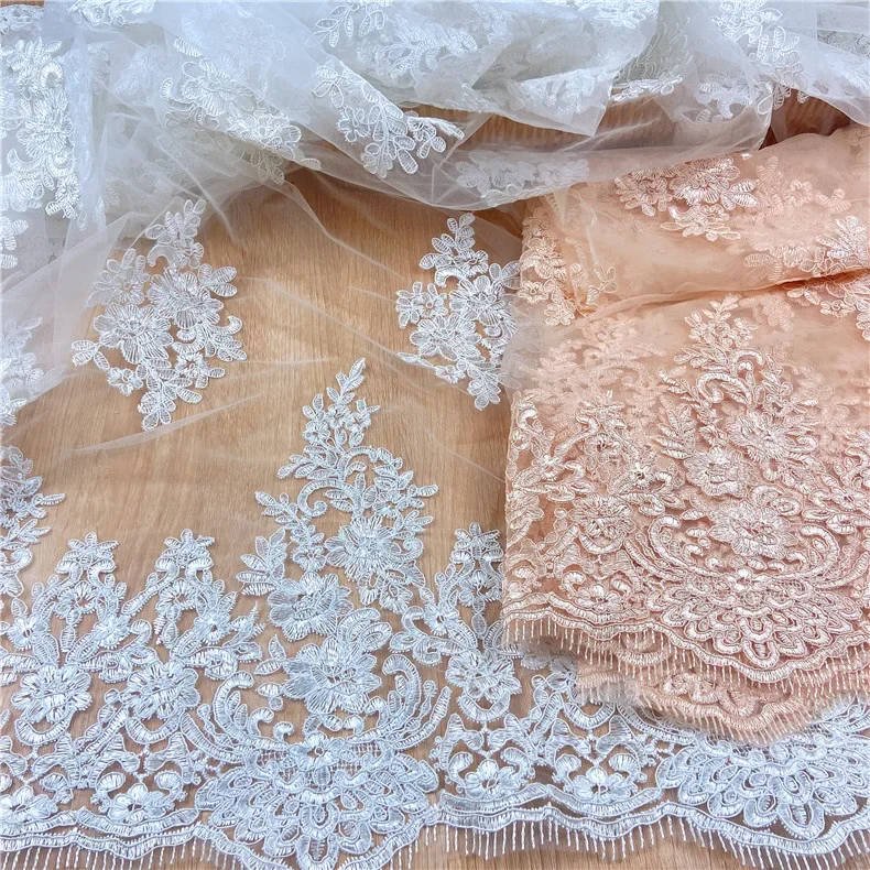 

Water Soluble Mesh Fabric Cord Double-sided Edges Lace Embroidered Fabric for Dress Curtain DIY Fabric