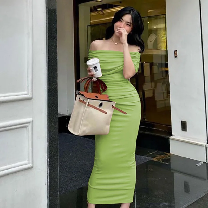 undergarment for one shoulder dress 2026 Spring One-Shoulder Ruffled Dress, Slim Fit, Flared Hem, Undergarment-Style  Dress, Long Gown