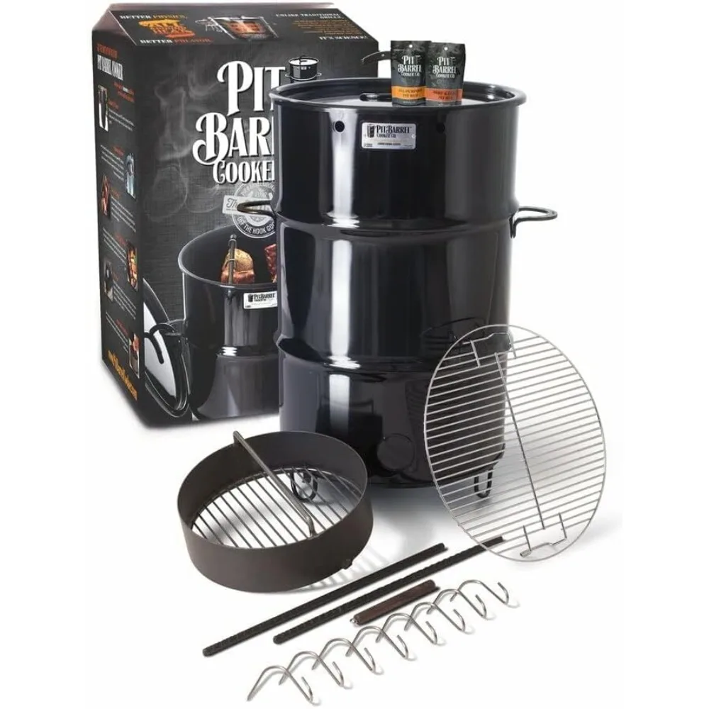 Pit Barrel Cooker Classic Package - 18.5 Inch Drum Smoker | Porcelain Coated Steel BBQ Grill | Includes 8 Hooks