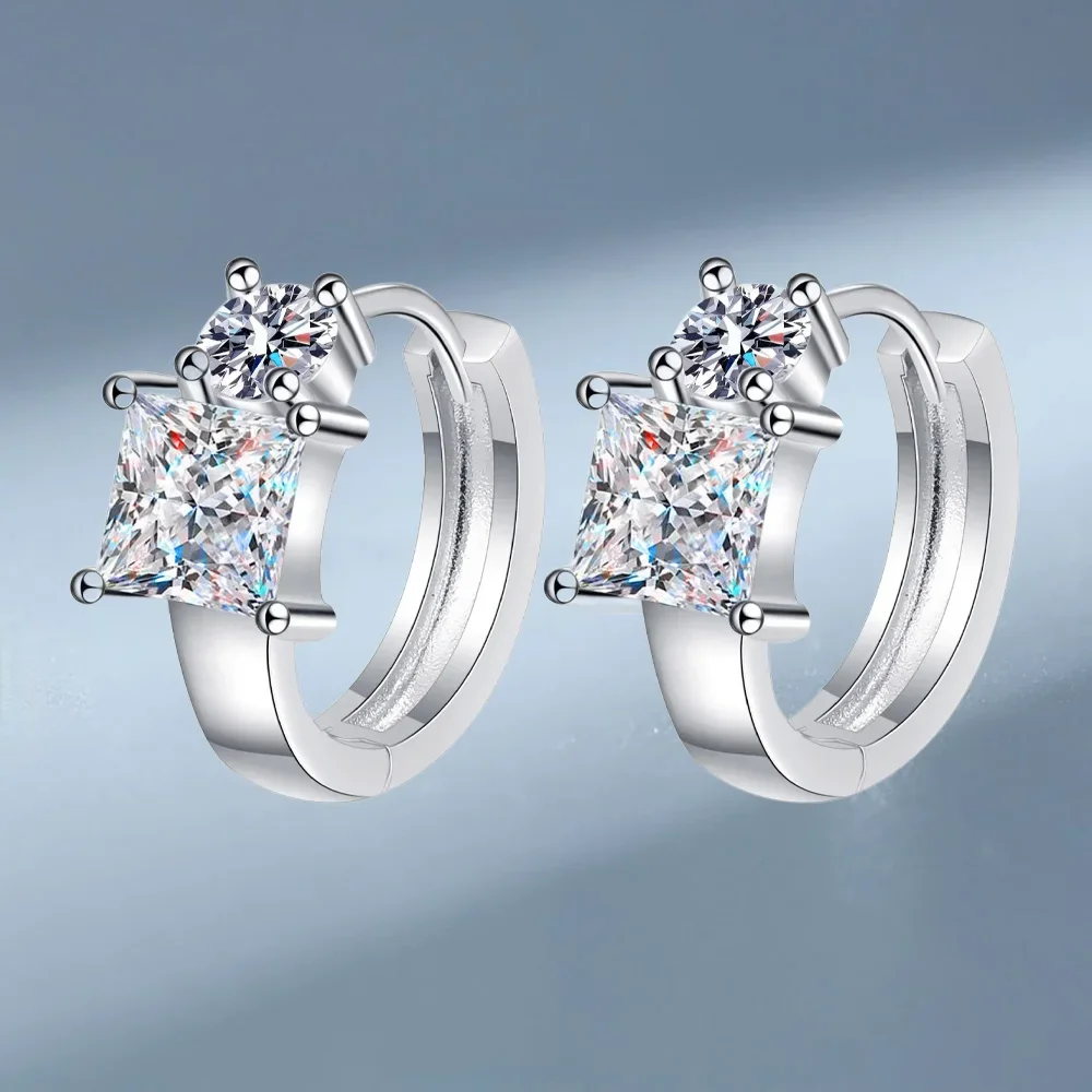 

Buckle Square Sugar 2.6ct Moissanite Platinum Hoop Earring for Women, Temperament Design Pt950 Earrings Wedding Jewelry Lady