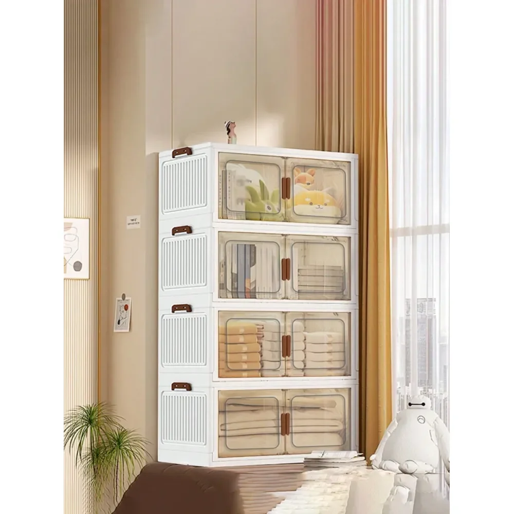 

ExtraLarge MultiLayer Storage Cabinet With Wheels Doors Waterproof, Foldable Organizer For Bedroom Clutter, Documents, Toys, Sn