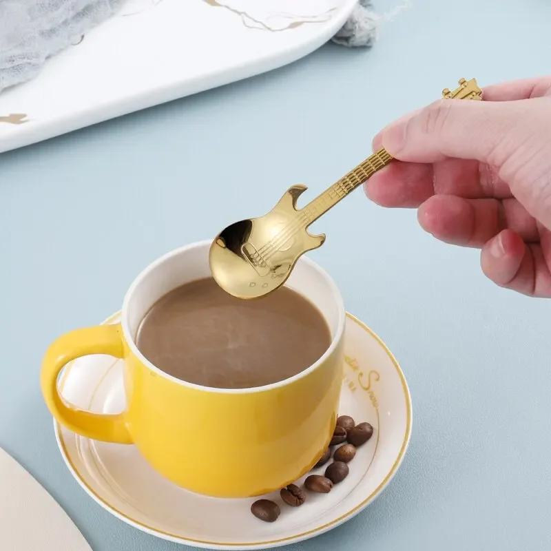 3pcs Stainless Steel Guitar Shaped Love Coffee Spoon Teaspoon Children Spoon New Beautiful 3 Colors Coffee Tea Use Kitchen Spoon