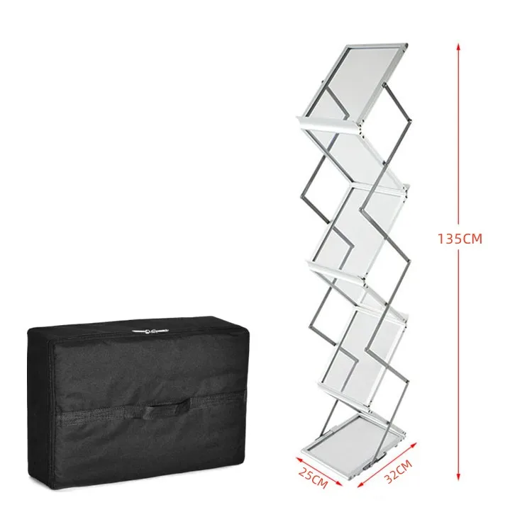 Meris Aluminium 7 Layer A4 Floor Standing Foldable Magazine Rack, Acrylic Brochure Holder Display Rack Exhibitions For Trade Sho