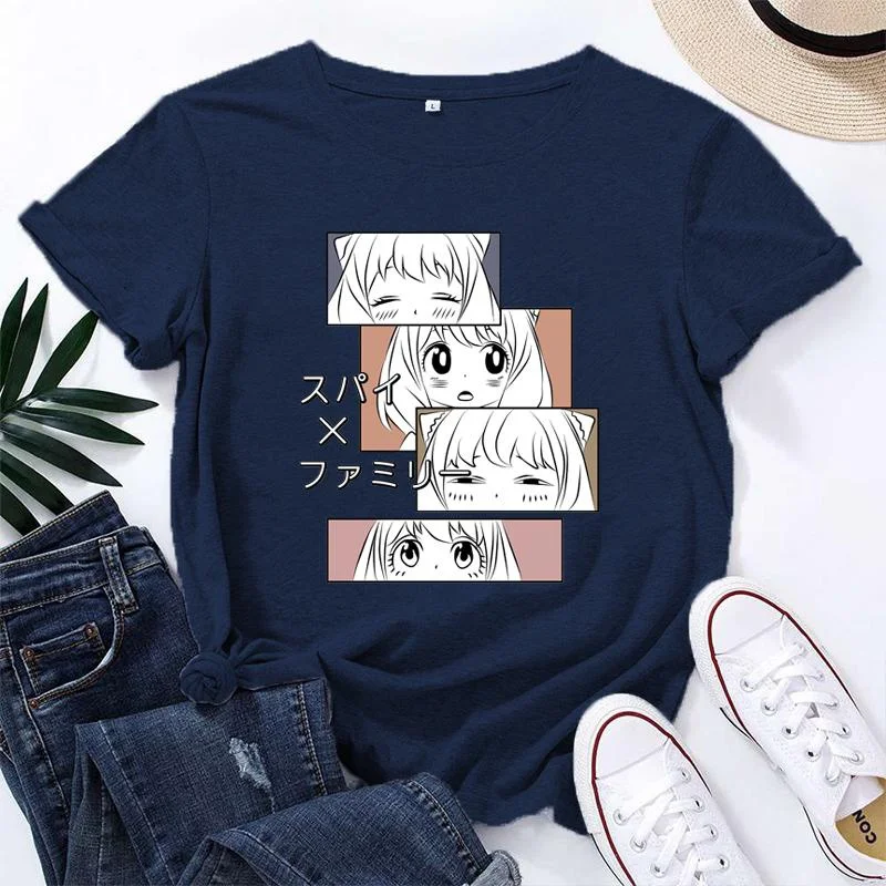 Kawaii Anya Forger Print Shirt Anime Pattern Women\'s Casual Short Sleeve T-Shirt