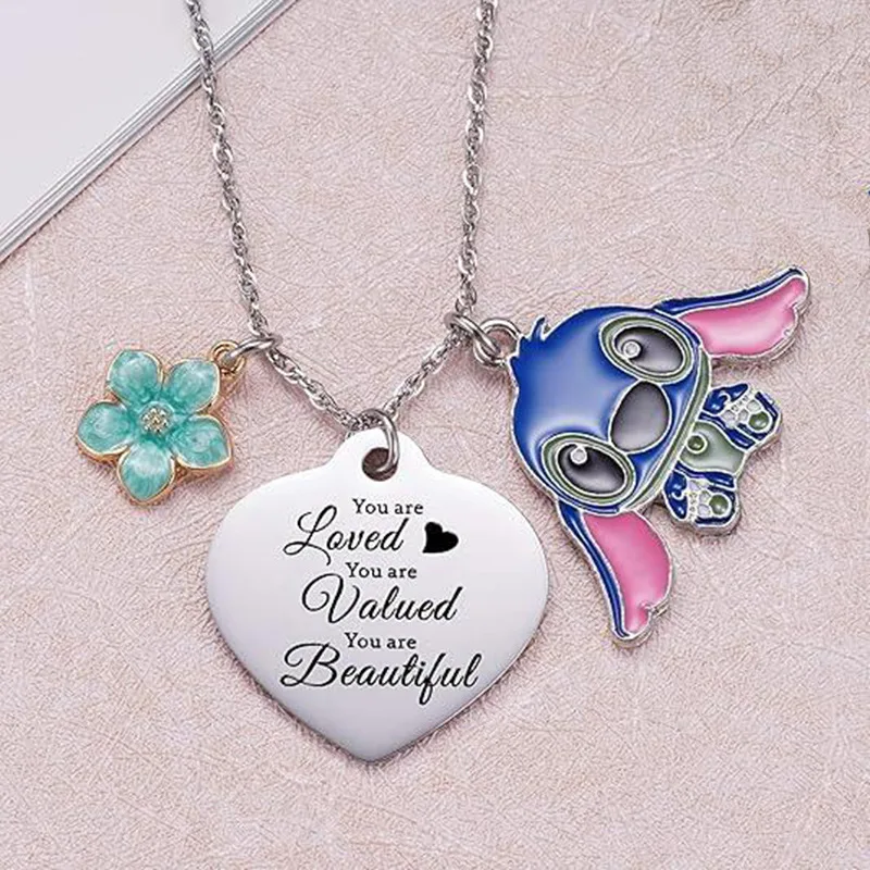 Stainless Steel Sister Heart Matching Necklace Disney Lilo & Stitch Necklace Pendant Eternity Necklace For Bestfriends Jewelry