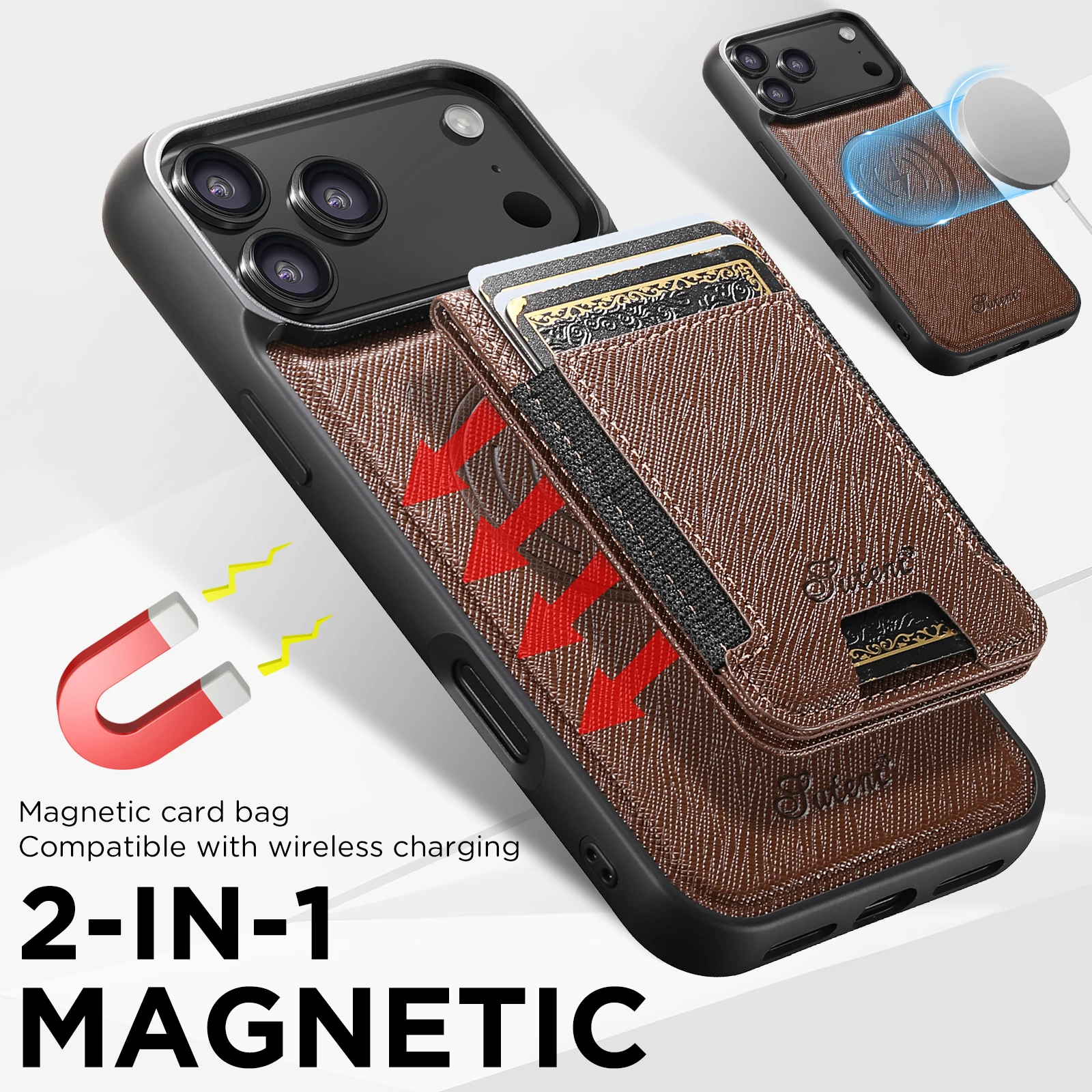 

2 in 1 Magnetic Card holder Pocket Case for iphone 17 Pro Max,17 air Wallet Leather Cover,wireless charging