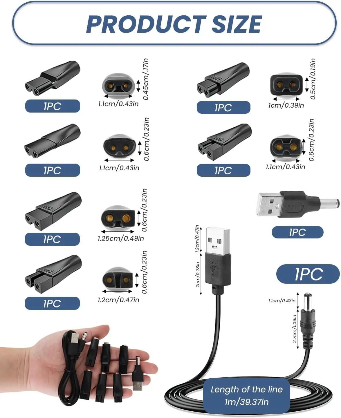 KVIFO 8 PCS Replacement Power Cord 5V Charger USB Adapter Suitable for All Kinds Electric Hair Clippers Beard trimmers Shavers