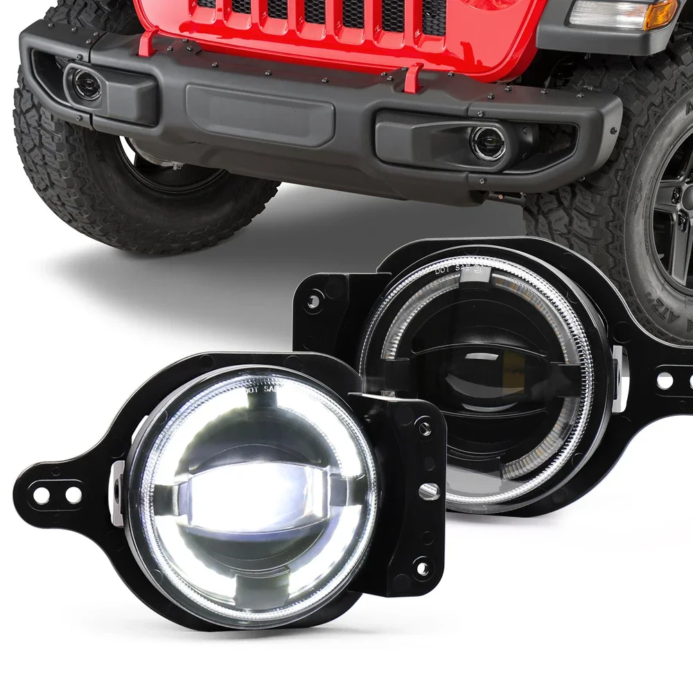

POVTOR 4 Inch LED Fog Lights with White Halo DRL for 2018-2022 Jeep Wrangler JL JLU