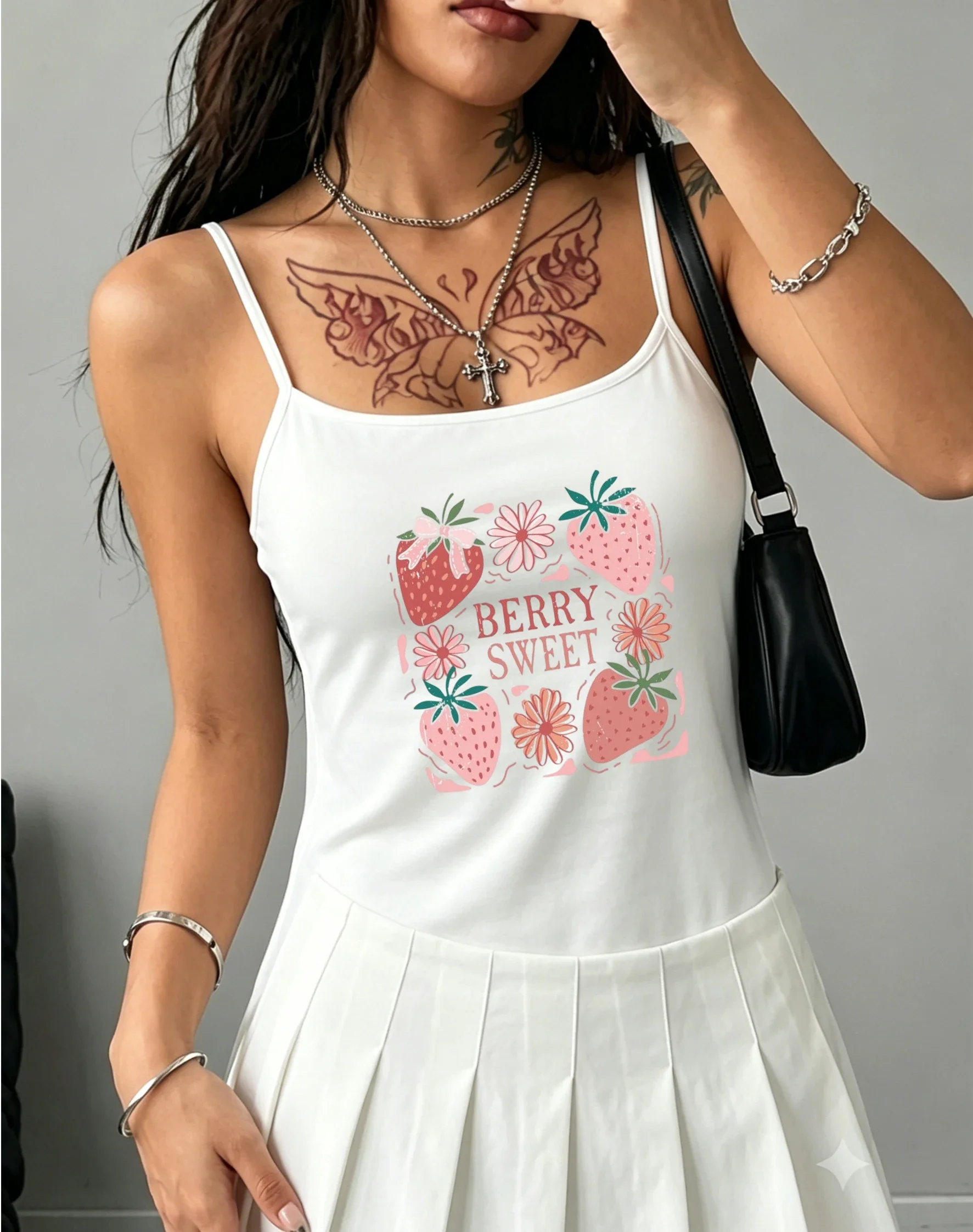 Trendy Berry Sweet Graphic Cami Top Cute Ribbon Camisole Elegant Spaghetti Strap Sleeveless Summer Fruit Tank for Women