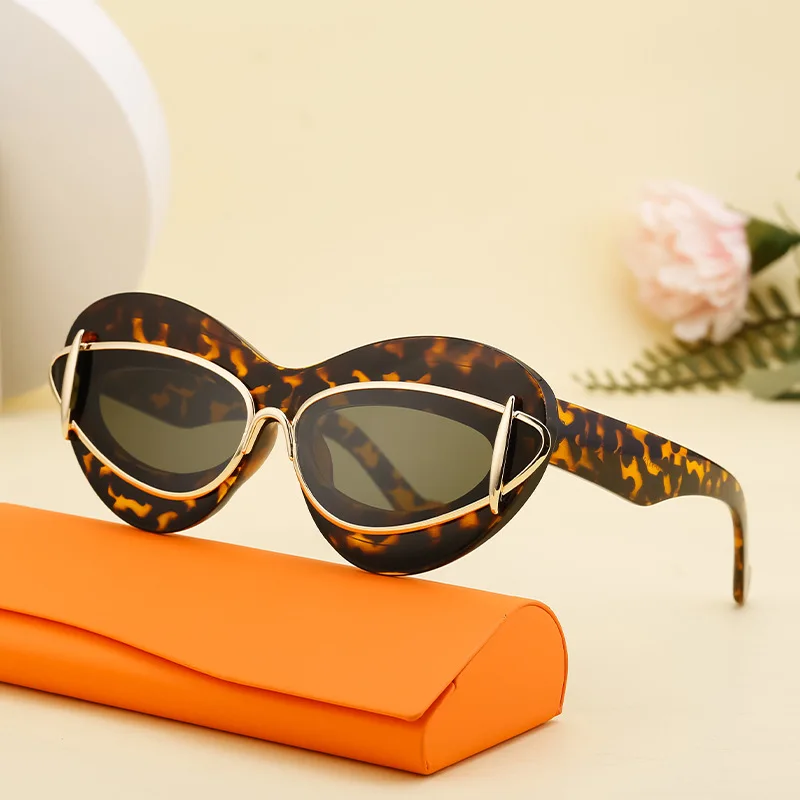 

2024 Oversized Cat Eye Acetate Metal Sunglasses Sun Glasses UV400 Shades Sunglasses