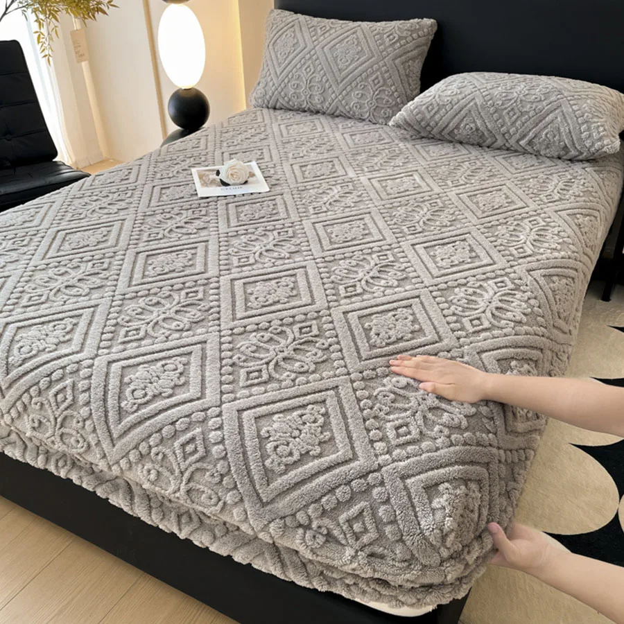 KDJEIKZ Winter-Matratzenbezug aus dickem, warmem Korallen-Plüsch, hohe Elastizität, rutschfest, atmungsaktiv, geeignet für Schlafzimmer, weiches Bettlaken