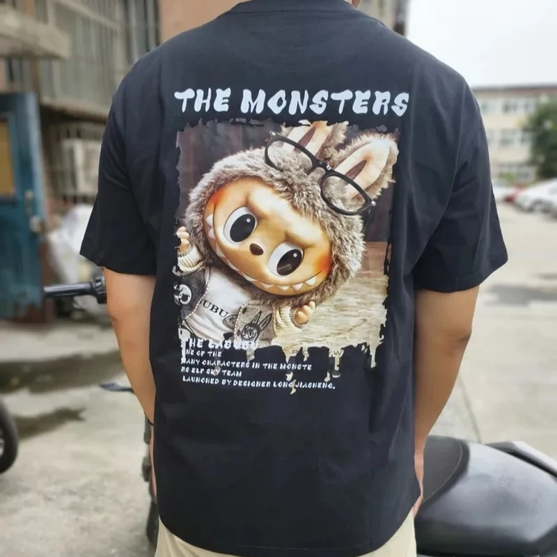 

LABUBU The Monsters T-Shirt Cartoon Print Pure Cotton Short-Sleeved Top Couple Versatile Casual Trend Clothes For Adult Gift