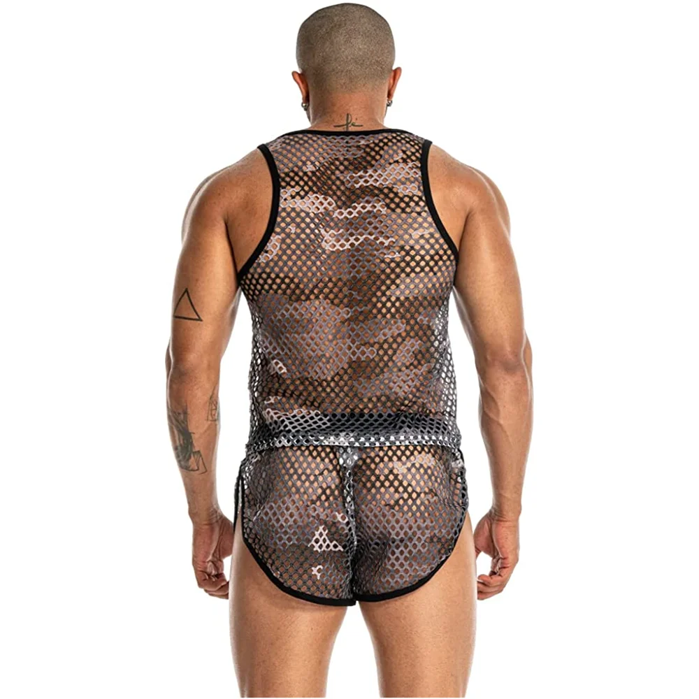 FIROTTII Mens Fishnet See-Through Sleeveless Tank Top Mesh Sheer Muscle Sleeveless Tank Shirt