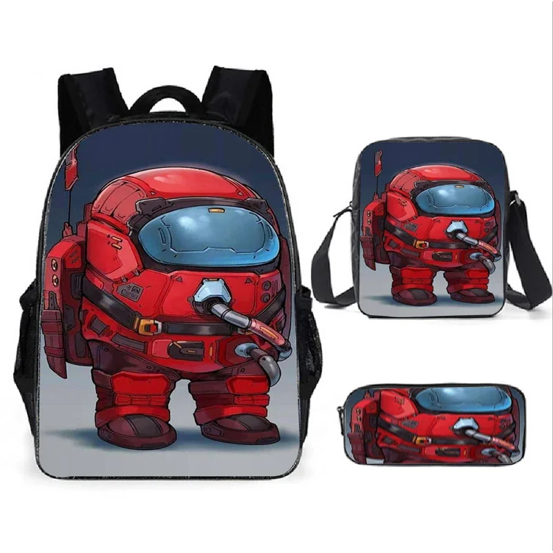 Juego de moda entre nosotros, mochila de Anime para niños, bolsas de lápices para niños, caja de papelería, mochila para ordenador portátil, regalos para niños de tres piezas S01