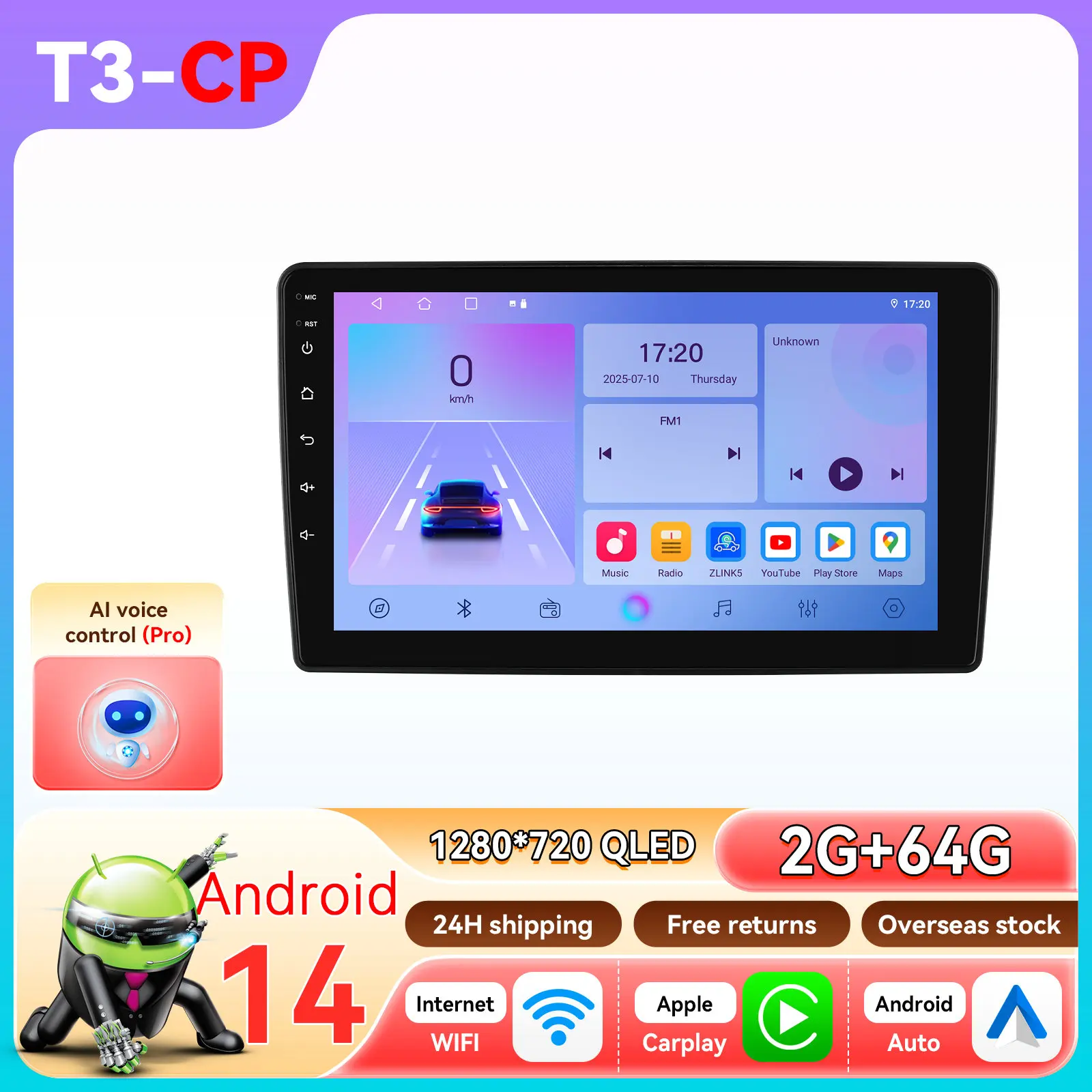 10.1'' 2Din autoradio Android multimediaspeler GPS WiFi Carplay voor Volkswagen Skoda Octavia Golf 5 6 Touran Passat Polo Jetta
