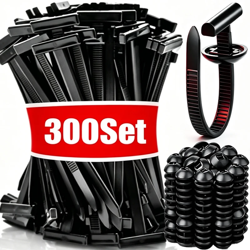Universal Nylon Cable Tie Buckles Heavy Duty Zip Ties Holder with Pin Button Design Car Body Plastic Cable Ties Fasteners Tools