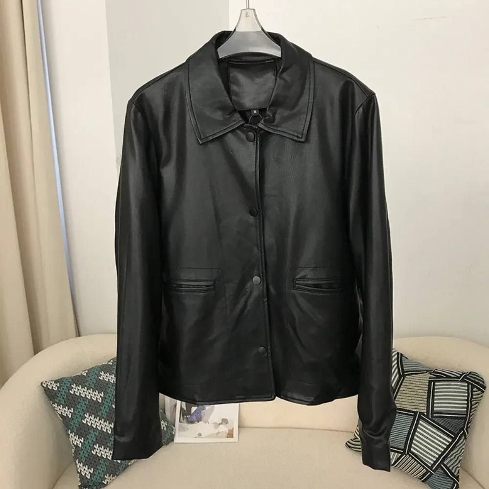 2024 New Faux Leather Jacket Women\'s Short Jacket Vintage Cool Casual Biker Leather coat American Street Fashion Office Lady