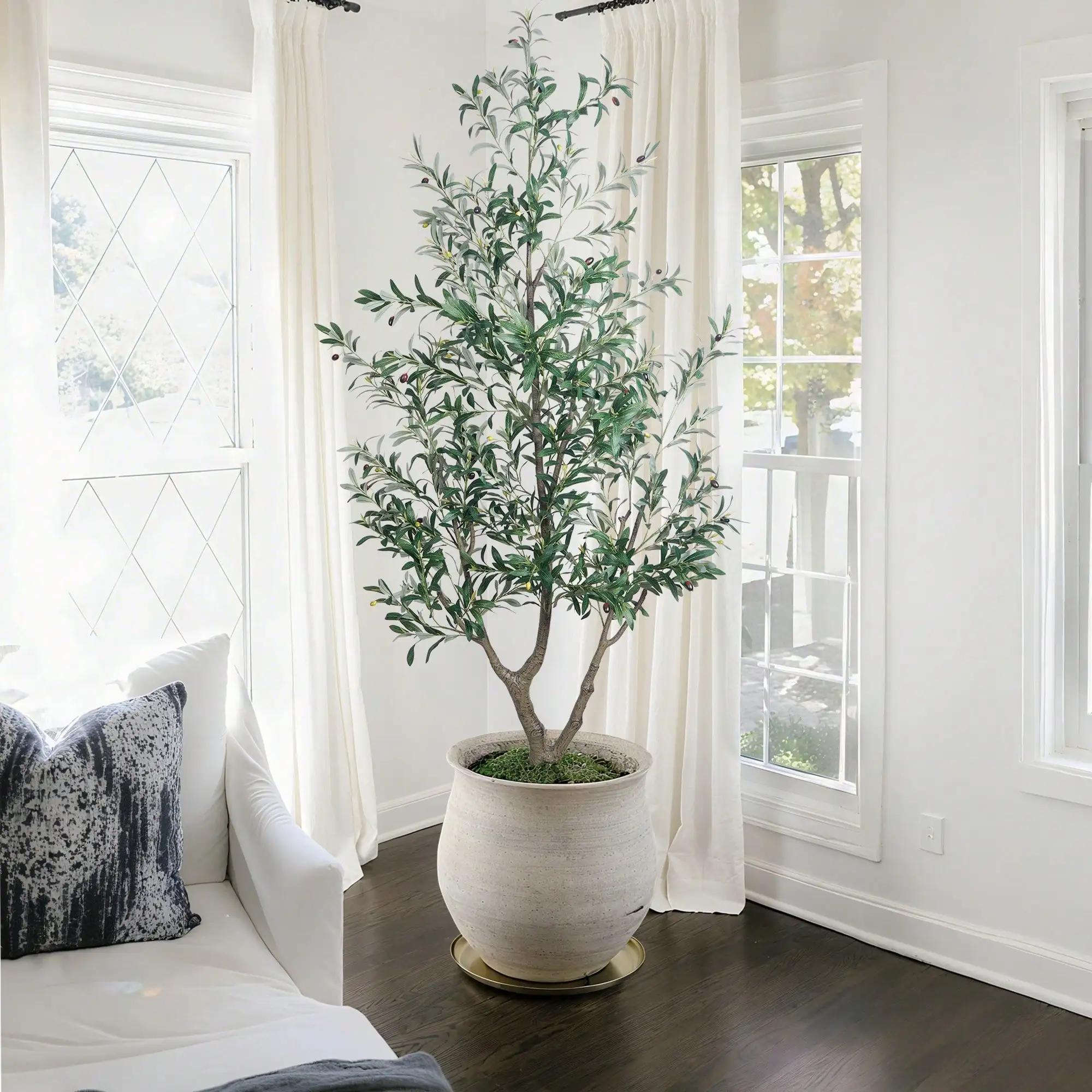 Upgraded Artificial Olive Trees 6ft 7ft with 3 Branches and Lifelike Fruits for Modern Home Office Decor