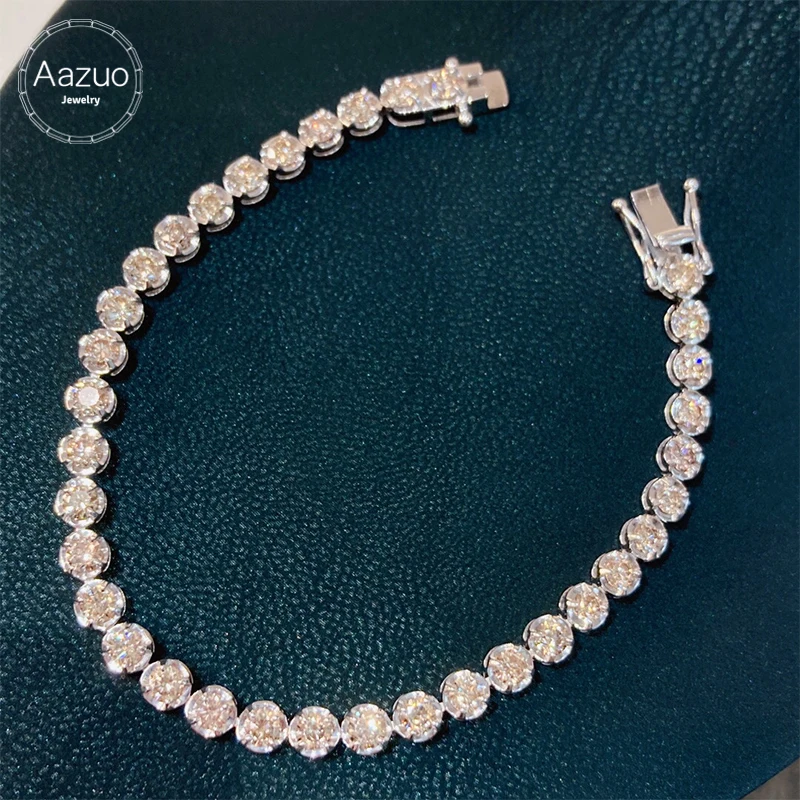 Aazuo Fine Jewelry Real 18K White Gold Natrual Diamond 5.0ct Classic Tennis Bracelets For Woman Upscale Trendy  Engagement Party