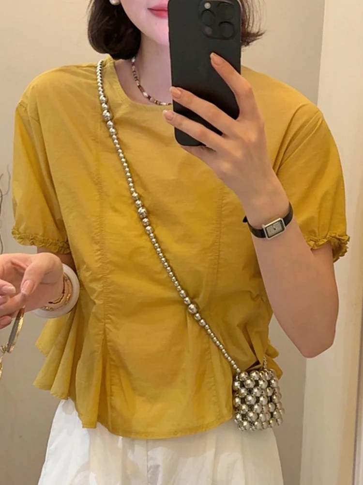 

Korean Sle round Ne Bubble Sve ort Sve irt Women's Summer New Faion Ele Versatile Top Ladies' Blouse