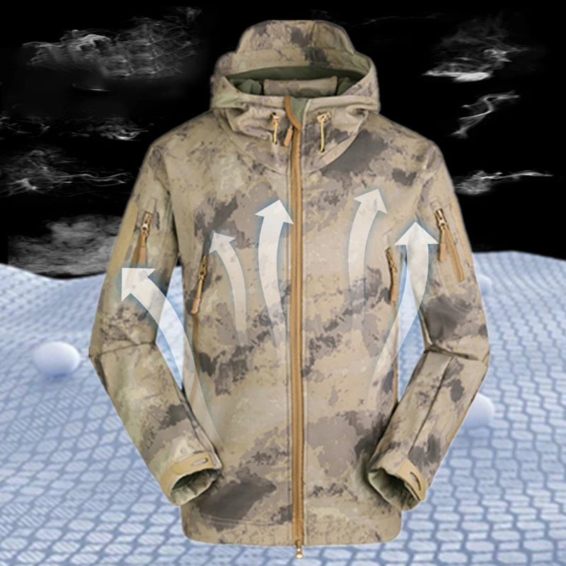 

Men's Waterproof Camouflage Assault Jacket Outdoor Tactical Sports Camouflage Suit Alpha Green Warm Fleece Soft Shell Jacket