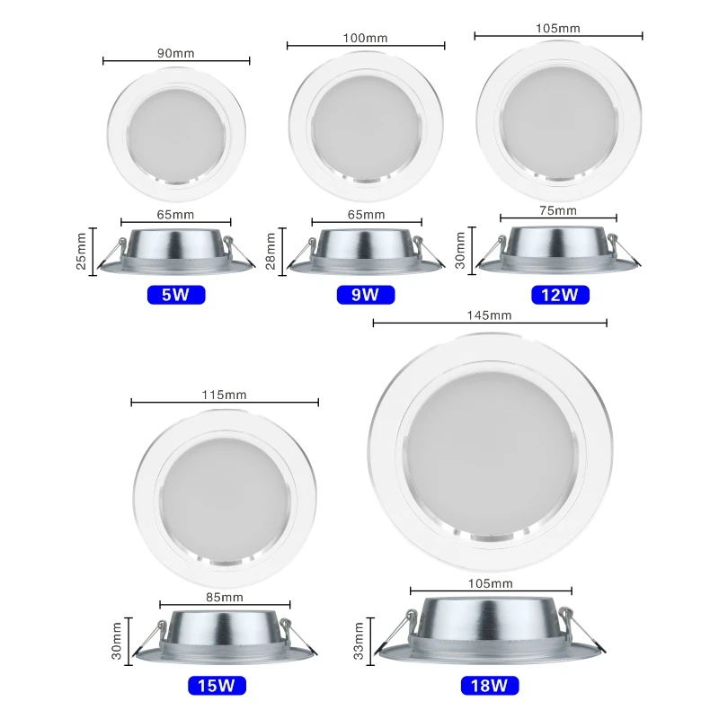 10pcs/lot Led Downlight 220v Ceiling Light 5W 9W 12W Recessed Down light Round Led Panel Light 15W 18W Spotlight Indoor Lighting