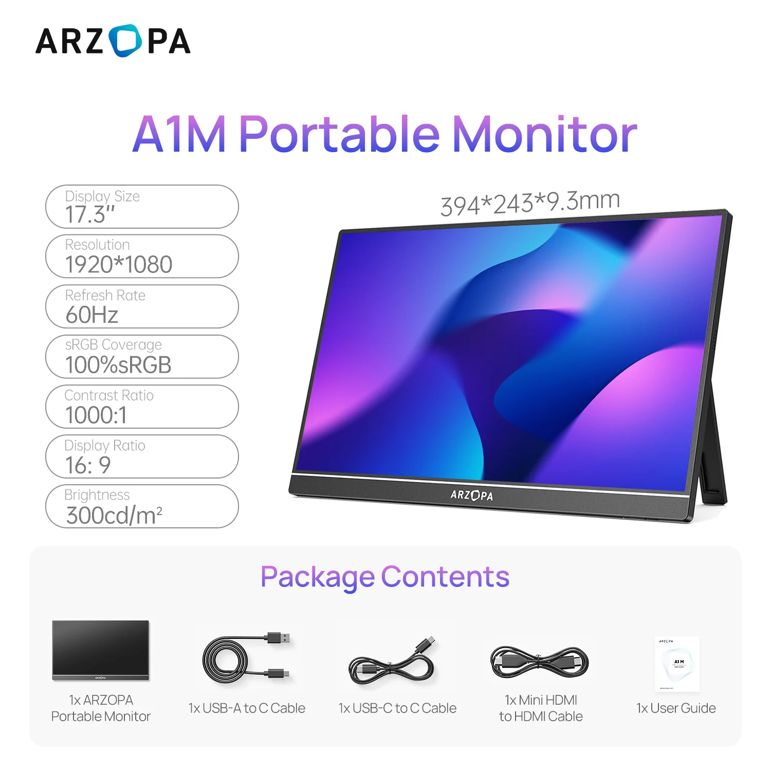 ARZOPA 17.3 FHD Portable Monitor 1080P External Display IPS Screen ARZOPA 17.3 FHD Portable Monitor 1080P External Display IPS Screen