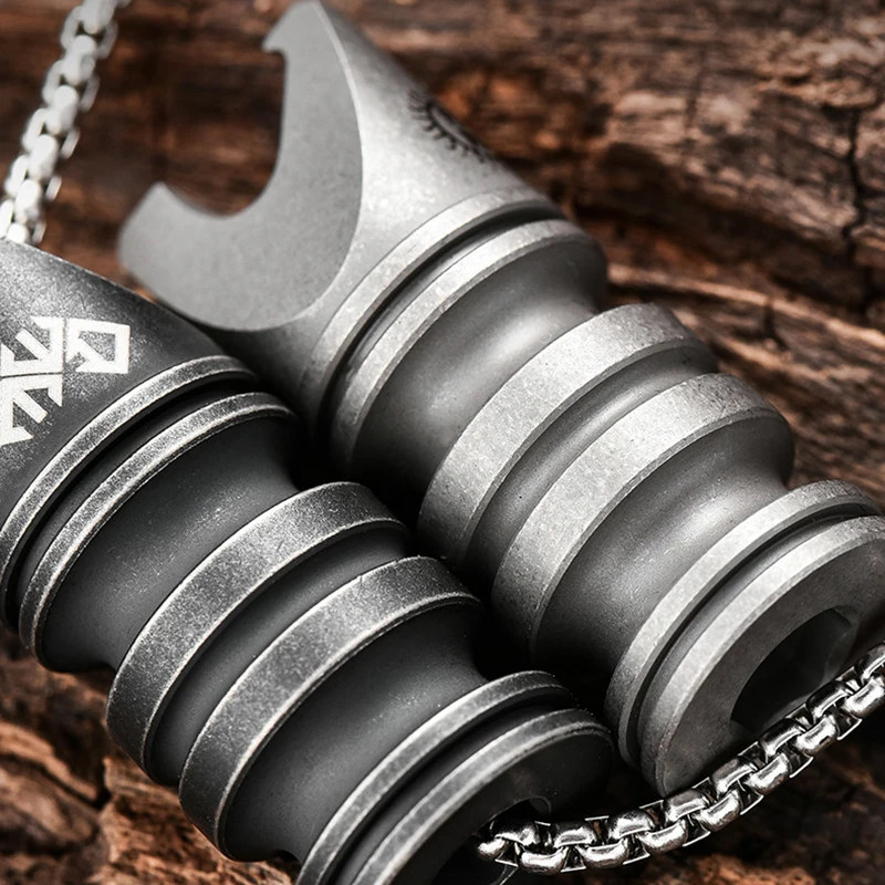 Titanium Alloy Multi-function Necklace Pendant Edc Tool Paracord Knife Pendant Corkscrew 6.35MM Hex Wrench Pioneer Knife Ornamen