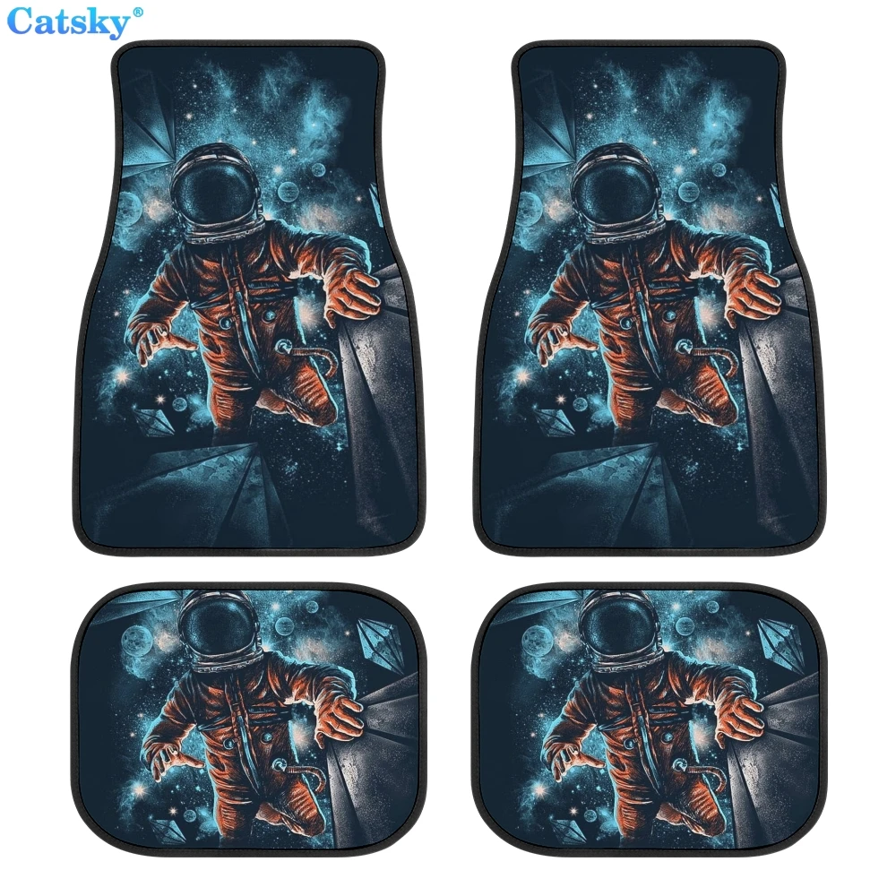 astronaut cartoon Car Floor Mat Interior Accessories Carpet Front and Rear Complete Set of 4 Pack Fits Most Car Floor Mats