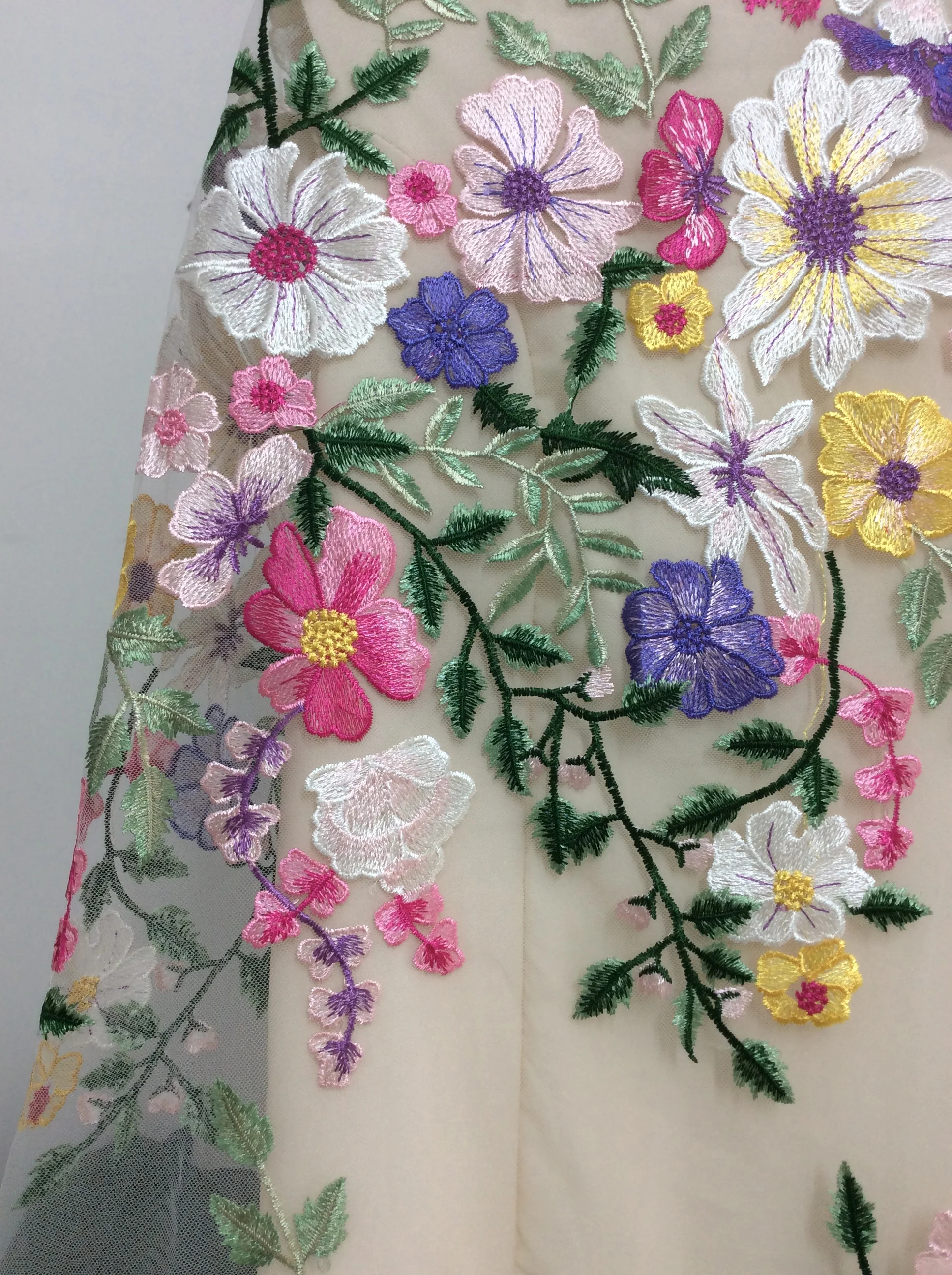 1Yard Embroidery Flower Tulle Mesh Fabric Wedding Dress Lace Fabric Fashion Dress Sewing Fabirc NEW
