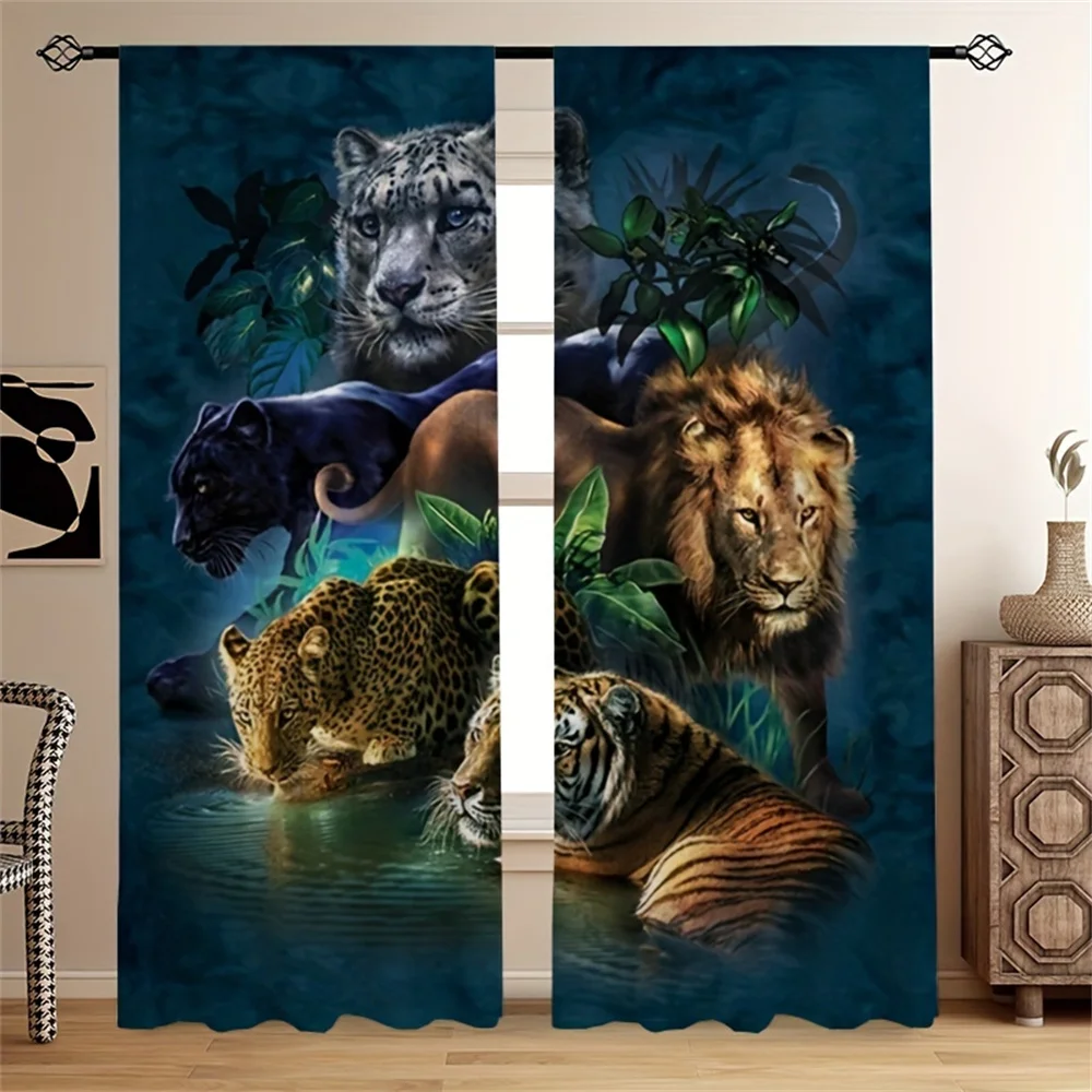 Red Rose Flower Lion Tiger Animal Leopard Window Curtains Blinds For Living Room Kids Bedroom Bathroom Kicthen Door Home Decor