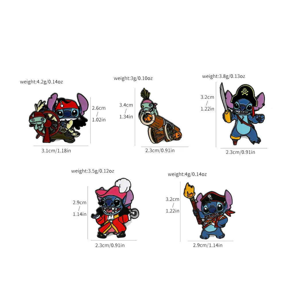 Anime Lilo & Stitch Brooch, Pin de Cura Criativa, Emblema de Metal, Jóias, Roupas, Acessórios Mochila, Presente, 5 Pcs