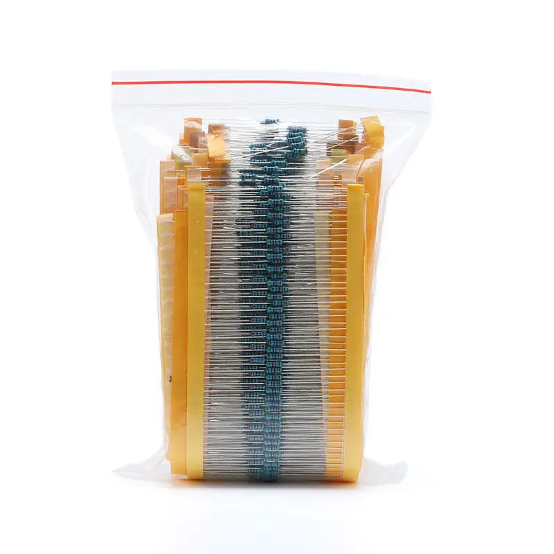 1/4W ± 1% Common component package, five-color ring resistance package 1 ohm-1M ohm, a total of 25 kinds, 50 of each