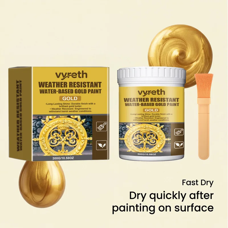 Quick Dry Waterproof Gold Paint Restore Shine for Wood Glass Ceramic Metal Indoor Outdoor