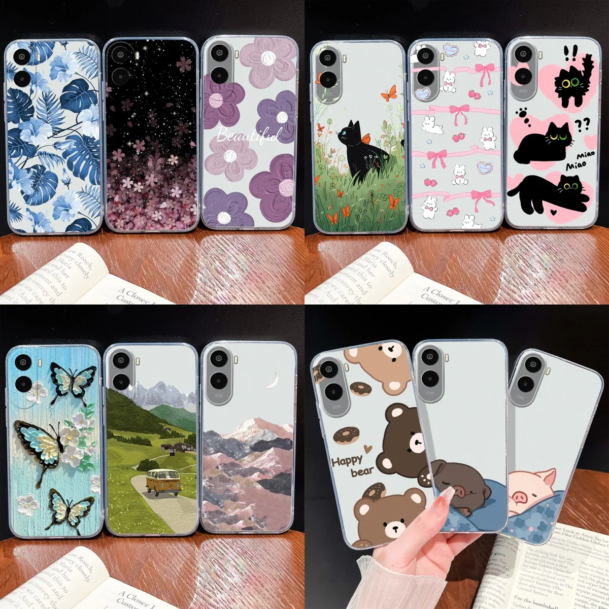 Funda para Teléfono Redmi A6 / Poco C9E 4G, Diseño Floral Morado, Carcasa Trasera Mejorada para Poco C9E Redmi A6, Protector de Silicona TPU Suave Transparente