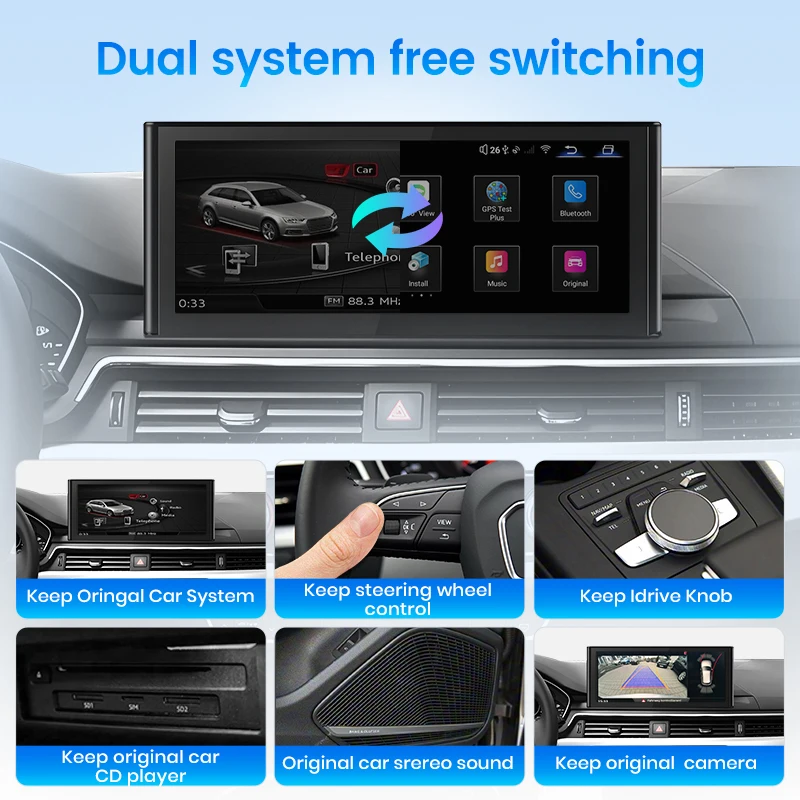 Junsun Qualcomm Snapdragon 668 inalámbrico CarPlay Andorid Auto Radio para Audi A4 B5 B9 A5 2017-2020 sistema inteligente estéreo 5